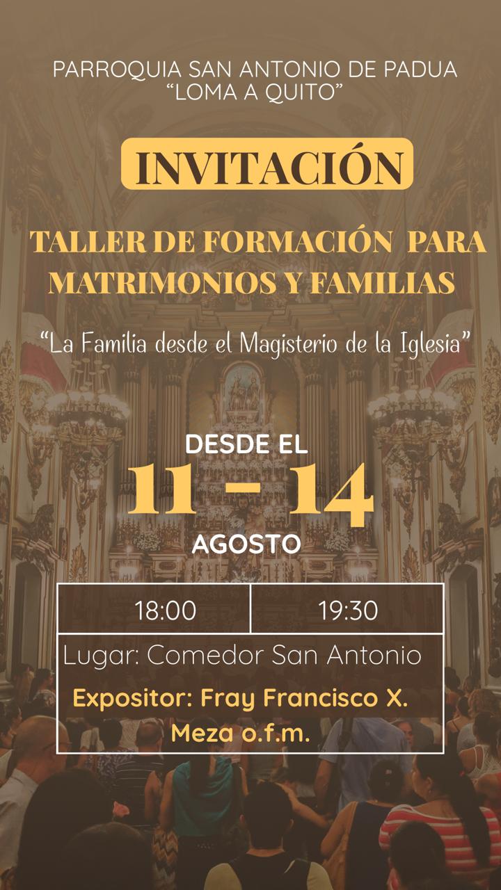 TALLER DE FORMACIÓN PARA MATRIMONIOS Y FAMILIA